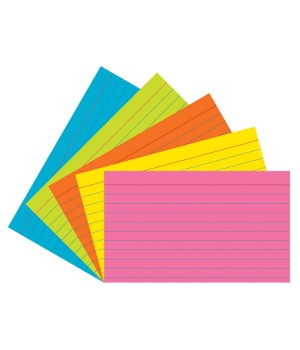 Index Cards, 5 Super Bright Assorted Colors, Ruled, 1/4" 3" x 5", 75 Cards