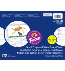 Multi-Program Picture Story Paper, 5/8" Ruled, White, 12" x 9", 500 Sheets