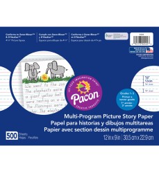 Multi-Program Picture Story Paper, 1/2" Ruled, White, 12" x 9", 500 Sheets