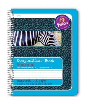 Primary Composition Book, Spiral Bound, D'Nealian/Zaner-Bloser, 1/2" x 1/4" x 1/4" Ruled, 9-3/4" x 7-1/2", 100 Sheets