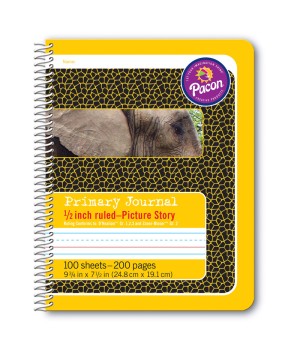 Primary Composition Book, Spiral Bound, D'Nealian/Zaner-Bloser, 1/2" x 1/4" x 1/4" Picture Story Ruled, 9-3/4" x 7-1/2", 100 Sheets