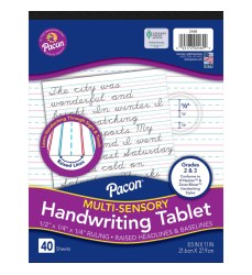 Multi-Sensory Raised Ruled Tablet, Tape-Bound Tablet, 1/2" x 1/4" x 1/4" Ruled Short, 8-1/2" x 11", 40 Sheets