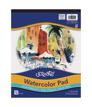 Watercolor Pad, 90 lb., 11" x 14", 12 Sheets