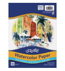 Watercolor Paper, White, 90lb., 9" x 12", 50 Sheets