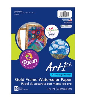 Watercolor Paper, Gold Frame, 9" x 12", 30 Sheets