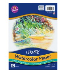 Watercolor Paper, White, Package, 140 lb., 9" x 12", 50 Sheets