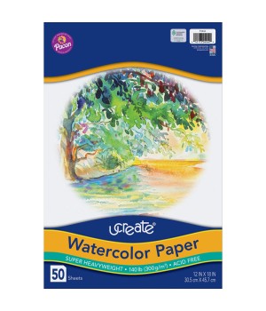 Watercolor Paper, White, 140 lb., 12" x 18", 50 Sheets