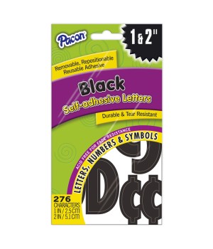Self-Adhesive Letters, Black, Classic Font, 1" & 2", 276 Characters