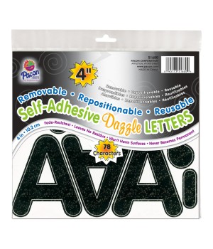 Self-Adhesive Letters, Black Dazzle, Puffy Font, 4", 78 Characters