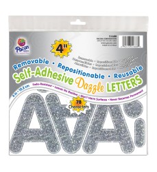Self-Adhesive Letters, Silver Dazzle, Puffy Font, 4", 78 Characters