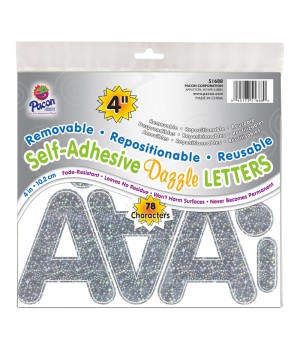 Self-Adhesive Letters, Silver Dazzle, Puffy Font, 4", 78 Characters