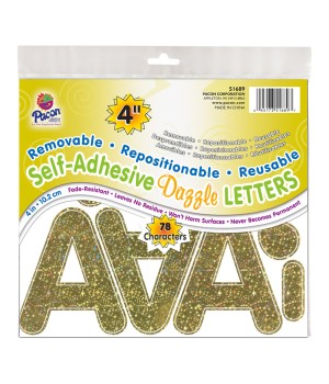 Self-Adhesive Letters, Gold Dazzle, Puffy Font, 4", 78 Characters