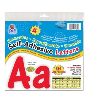 Self-Adhesive Letters, Red, Cheery Font, 4", 154 Characters