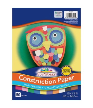 Construction Paper, 10 Assorted Colors, 12" x 18", 50 Sheets