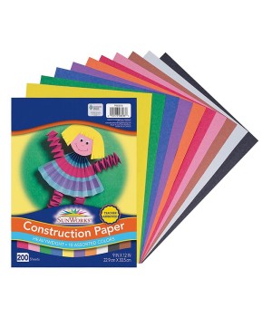 Construction Paper, 10 Assorted Colors, 9" x 12", 200 Sheets