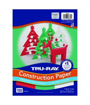 Construction Paper, Holiday Assortment, 9" x 12", 150 Sheets