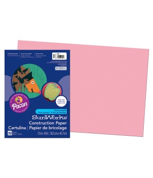 Construction Paper, Pink, 12" x 18", 50 Sheets