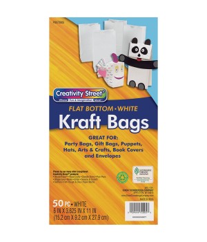 Kraft Bag, White, 6" x 3-5/8" x 11", 50 Bags