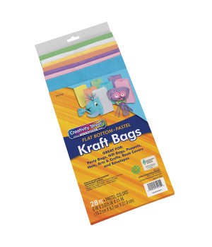 Kraft Bag, Assorted Pastel Colors, 6" x 3-5/8" x 11", 28 Bags