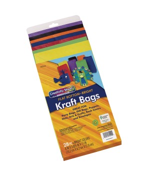 Kraft Bag, Assorted Bright Colors, 6" x 3-5/8" x 11", 28 Bags