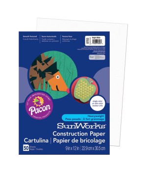 Construction Paper, Bright White, 9" x 12", 50 Sheets