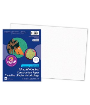 Construction Paper, Bright White, 12" x 18", 50 Sheets