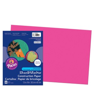 Construction Paper, Hot Pink, 12" x 18", 50 Sheets