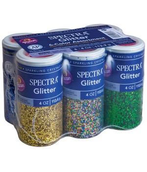 Glitter Sparkling Crystals, 6 Assorted Colors, 4 oz., 6 Jars