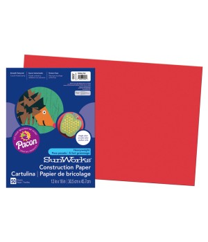 Construction Paper, Holiday Red, 12" x 18", 50 Sheets