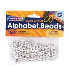 Alphabet Beads, Black & White, 6 mm, 150 Count