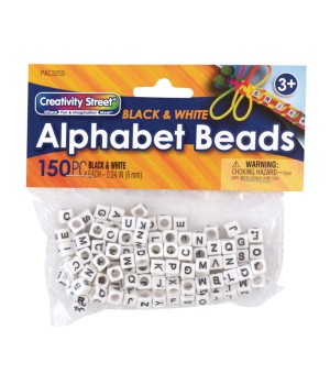 Alphabet Beads, Black & White, 6 mm, 150 Count