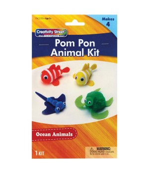 Pom Pon Animal Kit, Ocean Animals, Assorted Sizes, 1 Kit Makes 4 Animals