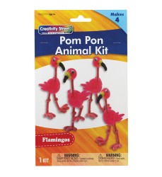 Pom Pon Animal Kit, Flamingos, 2" x 2.75" x 5.25", 1 Kit Makes 4 Animals