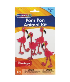 Pom Pon Animal Kit, Flamingos, 2" x 2.75" x 5.25", 1 Kit Makes 4 Animals