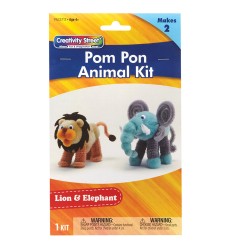 Pom Pon Animal Kit, Lion & Elephant, Assorted Sizes, 1 Kit Makes 2 Animals