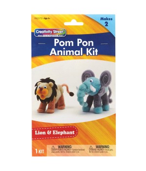 Pom Pon Animal Kit, Lion & Elephant, Assorted Sizes, 1 Kit Makes 2 Animals