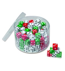 Drum of Dice, Assorted Red, Green & White, 0.625" x 0.625", 144 Pieces