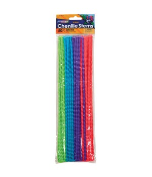 Spiral Chenille Stems, Assorted Colors, 12" x 6 mm, 50 Pieces