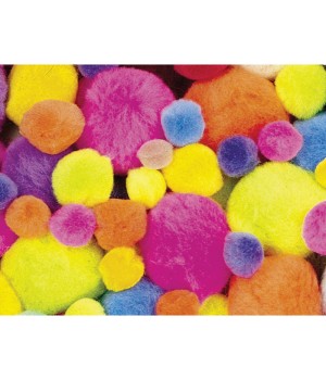 Pom Pons, Hot Colors, Assorted Sizes, 100 Pieces