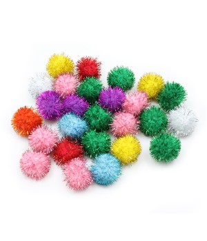 Glitter Pom Pons, Assorted Colors, 33 mm, 40 Pieces