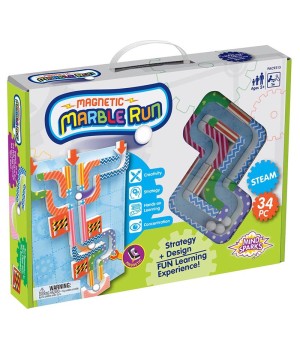 Magnetic Marble Run, Assorted Colors, 9.6"W x 11.2"H Magnetic Board, 34 Pieces