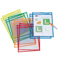 Dry Erase Pockets, 5 Assorted Bright Colors, 10" x 13-1/2", 10 Pockets
