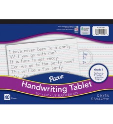 Handwriting Tablet, White, 1/2 in x 1/4 in x 1/4 in Ruled Long, 12" x 9", 40 Sheets