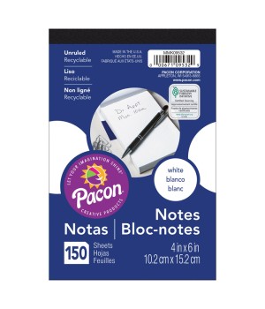 Note Pad, White, 4" x 6", 150 Sheets