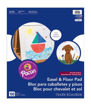 Easel & Floor Pads, White, Unruled 17" x 20", 50 Sheets, Pack of 2