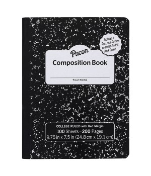 Composition Books with Dry Erase Surfaces, Black Marble, 3/8" Ruled w/ Margin , 100 sheets