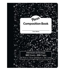 Composition Book, Black Marble, 3/8" Ruled w/Margin, 9-3/4" x 7-1/2", 100 Sheets