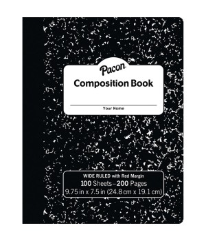 Composition Book, Black Marble, 3/8" Ruled w/Margin, 9-3/4" x 7-1/2", 100 Sheets