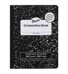 Composition Book, Black Marble, 9/32 in ruling with red margin 9-3/4" x 7-1/2", 100 Sheets