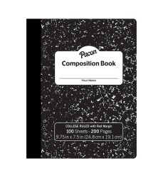 Composition Book, Black Marble, 9/32" Ruled w/ Margin, 9-3/4" x 7-1/2", 100 Sheets